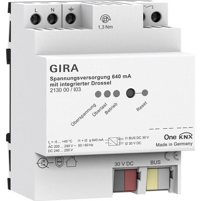 Product Συστήματα Ελέγχου GIRA power supply 640 mA with KNX choke ONE 213000 base image