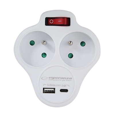 Product Ταφ Esperanza ELK311W Electrical splitter 2 GN. USB-C USB-A ON. White base image
