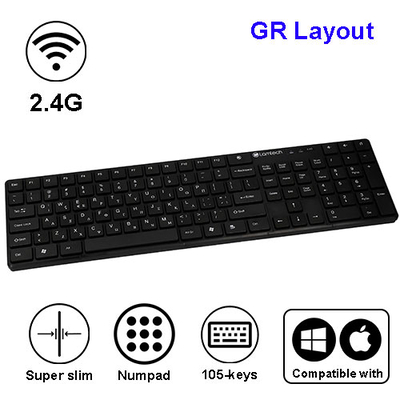 Product Πληκτρολόγιο Aσύρματο Lamtech 2.4G FULL SIZE 105 KEYS GR LAYOUT Black base image