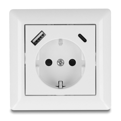 Product Delock Πρίζα Τοίχου 11499 Με Θύρες Φόρτισης Usb & Usb-C, 18w Pd, Λευκή base image