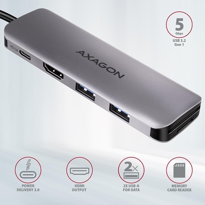 Product USB Hub Axagon I/O Usb3.2 5In1/0.2M Hmc-5 base image