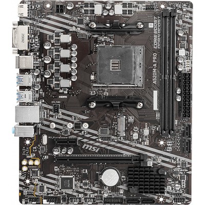 Product Motherboard MSI AM4 A520M-A PRO mATX (M.2 Port, PCIe 3.0 x 4, NVMe PCIe:1 RAM:4) base image