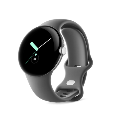 Product Smartwatch Google Pixel Watch polished silver stainless steel 41mm charcoal active DE base image