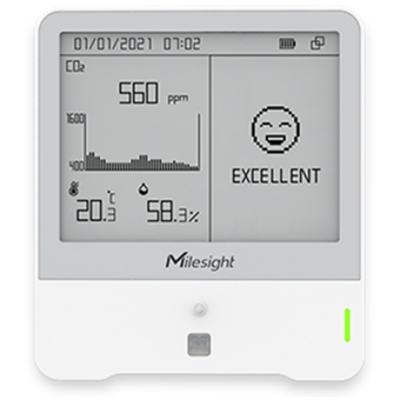 Product Αισθητήρας Milesight IoT InDoor Ambience LoRaWAN Temp. Humidity CO2 PIR Light TVOC hPA E-Ink Display base image