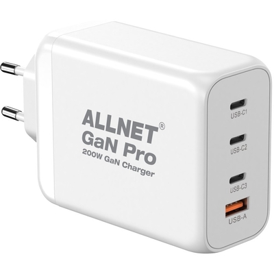 Product Φορτιστής Πρίζας Allnet QC USB-C PD GaN 200Watt 1x USB Typ-A QC 3x USB Typ-C base image