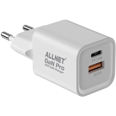 Product Φορτιστής Πρίζας Allnet QC USB-C PD GaN 33Watt 1x USB Typ-A QC 1x USB Typ-C base image