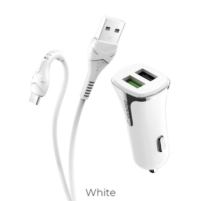 Product Φορτιστής Αυτοκινήτου Hoco Z31 Universe Qc3. 0 Με 2θυρες Καλώδιο Micro Λευκό base image