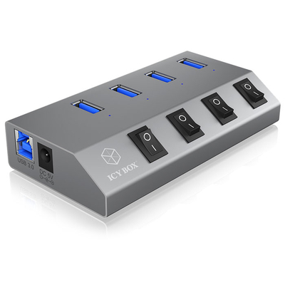 Product USB Hub Icy Box IB-HUB1405 αλουμινίου 4 θυρών και universal φορτιστής USB 3.0, με 4 διακόπτες ON/OFF base image