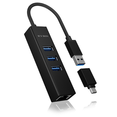 Product USB Hub Icy Box IB-HUB1419-LAN 4-port with 3.0 Type-A & Type-C interface base image