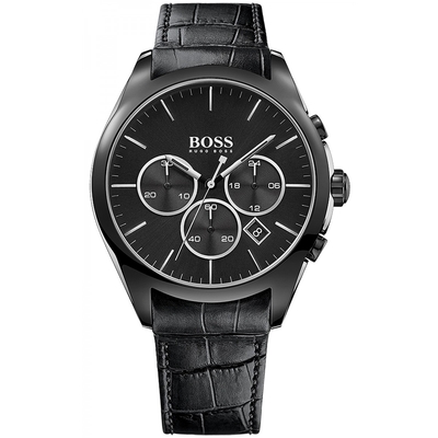Product Ανδρικό Ρολόι Hugo Boss 1513367 (44mm) Δερμάτινο Λουράκι Μαύρο base image