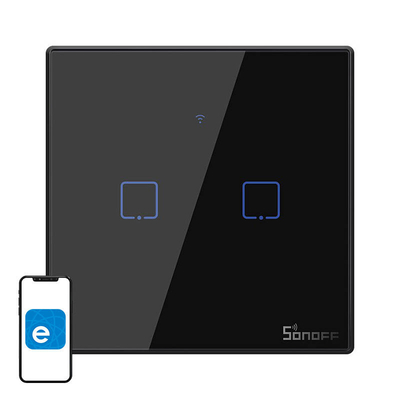 Product Έξυπνος Διακόπτης Sonoff Χωνευτός WiFi + RF 433 T2 EU TX (2 καναλιών) (Μαύρο) base image