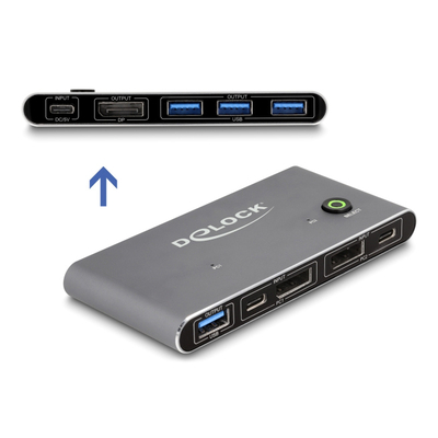 Product Delock Displayport Kvm Switch 18646 Με 4x Θύρες Usb 5gbps, 8k/30hz, Γκρι base image