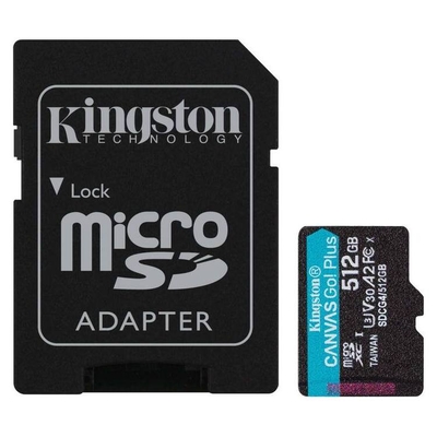 Product Κάρτα Μνήμης MicroSD Kingston SDCG4/512GB Canvas Go PLUS Class 10, UHS-I, U3, V30, A2 base image