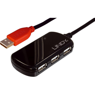 Product USB Hub Lindy 42783 Active Extens. USB2.0 Pro 12m, 4 Port USB 2 with Net base image