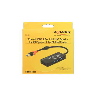 Product USB Hub Delock USB3.1 TypA -> 3x USB3.0 TypA +2x Slot SD base image