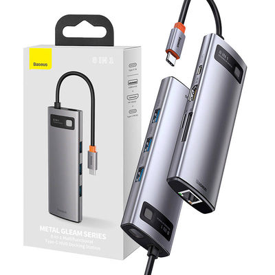 Product USB Hub 8in1 Baseus Metal Gleam Series USB-C to 3x USB 3.0 + HDMI + USB-C PD + Ethernet RJ45 + microSD/SD base image