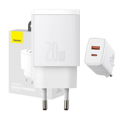 Product Φορτιστής Πρίζας Baseus Compact Quick , USB, USB-C, 20W (white) base image
