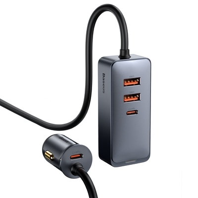Product Φορτιστής Αυτοκινήτου Baseus Share Together with extension cord 2x USB 2x USB-C 120W (grey) base image