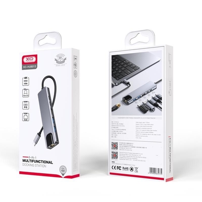 Product USB Hub Xo 013 6 In 1 Type-C (2x Type-C, 2x Usb 3.0, Rj45, Hdmi)  base image