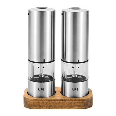 Product Ηλεκτρικός Τρίφτης Life Σετ 2 Επαναφορτιζόμενοι Αλάτι & Πιπέρι σε ξύλινη βάση base image