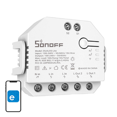 Product Έξυπνος Ενδιάμεσος Διακόπτης Sonoff WiFi Dual R3 Lite (Λευκό) base image