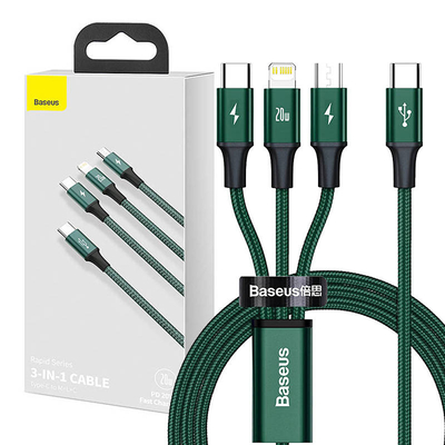 Product Καλώδιο USB Baseus Rapid Series 3-in-1 USB-C For M+L+T 20W 1.5m (Green ) base image