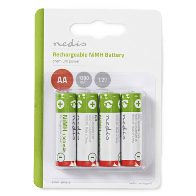 Product Επαναφορτιζόμενη Μπαταρία NEDIS Ni-Mh AA 1.2V 1300 MAH 4 Pieces Blist base image