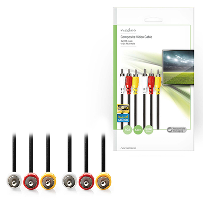 Product Καλώδιο RCA Nedis Composite Video 3x RCA Male-3x to RCA Male 5.0 m Black base image