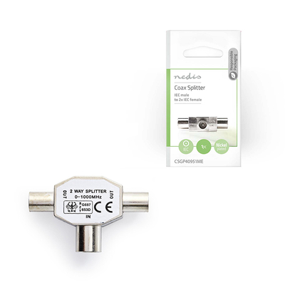 Product Splitter Nedis IEC (Coax) Male to 2x IEC (Coax) Female Metal base image