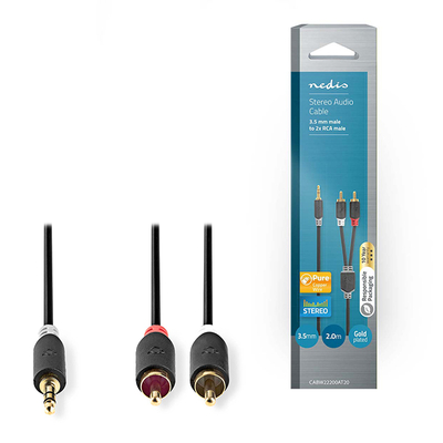 Product Καλώδιο RCA Nedis Stereo 3.5 mm Male to 2x RCA Male 2.0 m Anthracite base image