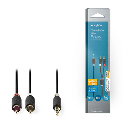 Product Καλώδιο RCA Nedis Stereo 3.5mm Male to 2x RCA Male 3.0m Anthracite base image