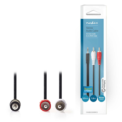 Product Καλώδιο RCA Nedis CAGB22200BK15 Stereo 3.5 mm Male - 2x RCA Male 1.5m Black base image