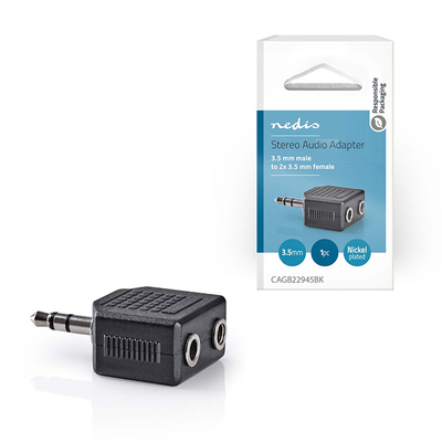 Product Αντάπτορας Ήχου Nedis CAGB22945BK Stereo 3.5mm Male - 2x 3.5 mm Female Black base image