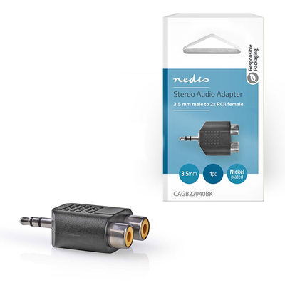 Product Αντάπτορας RCA Nedis CAGB22940BK Stereo 3.5mm Male - 2x RCA Female Black base image