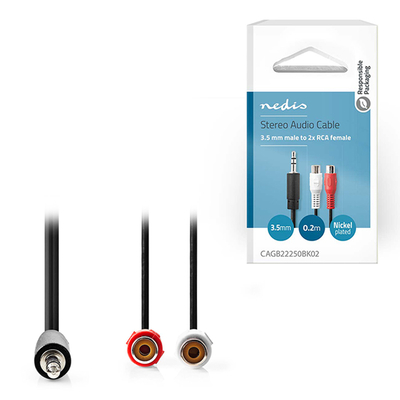 Product Στερεοφωνικό Καλώδιο Ήχου Nedis Cagb22250bk02 3.5mm Αρσ.- 2x Rca Θηλ. 0.20m Σε Μαύρο Χρώμα base image