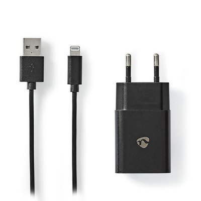 Product Φορτιστής Πρίζας Nedis USB 2.4 A, με αποσπώμενο καλώδιο Lightning 8-Pin, μαύρος WCHAL242ABK base image
