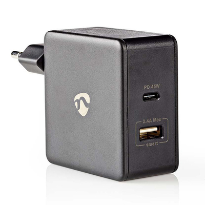 Product Φορτιστής Πρίζας Nedis Με 2 Εξόδους USB-A & USB-C Μαύρος base image