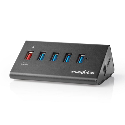 Product USB Hub Nedis UHUBUP3510BK 5-Port QC3.0 3.2 Gen1 Mains Powered/USB Powered 5 base image