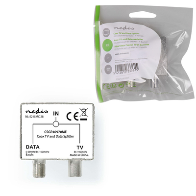 Product Βύσμα RF Nedis IEC (Coax) Αρσ./F Θηλ. - IEC (Coax) Θηλ., Σε Ασημί Χρώμα base image
