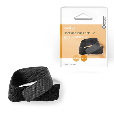 Product Δεματικά Καλωδίων Nedis Με Velcro, 17cm, Μαύρο Χρώμα base image