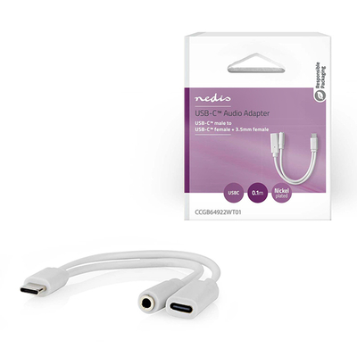 Product Αντάπτορας Ήχου Nedis High-Speed Type-C αρσ. - USB Type-C θηλ. / 3.5mm θηλ., 0.10m, λευκό base image
