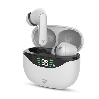 Product Bluetooth Ακουστικά Nedis με θήκη φόρτισης noise cancelling (ANC), σε λευκό χρώμα. base image