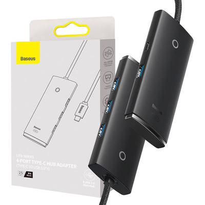 Product USB Hub Baseus Lite Series 4in1 USB-C to 4x USB 3.0 + USB-C 25cm (Black) base image