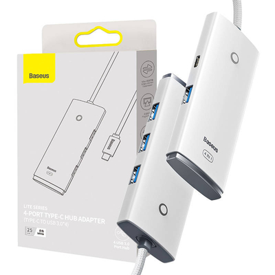 Product USB Hub Baseus Lite Series 4in1 USB-C to 4x USB 3.0 + USB-C 25cm (White) base image