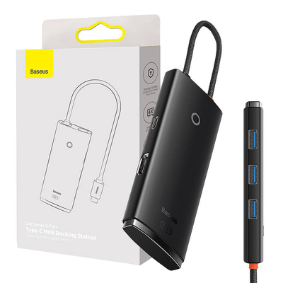 Product Docking Station Baseus Lite Series 5w1 USB-C to 3x USB 3.0 + USB-C + HDMI (black) base image