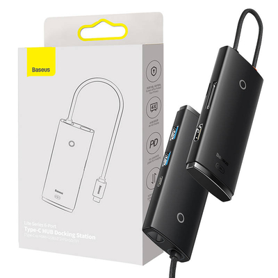 Product USB Hub 6w1 Baseus Lite Series USB-C to 2x USB 3.0 + USB-C PD + HDMI + SD/TF (black) base image