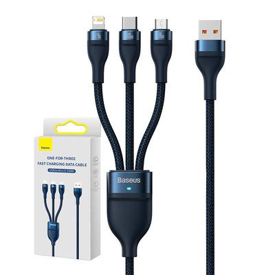 Product Καλώδιο USB 3in1 Baseus Flash Series USB-C micro USB Lightning 100W 1.2m (blue) base image