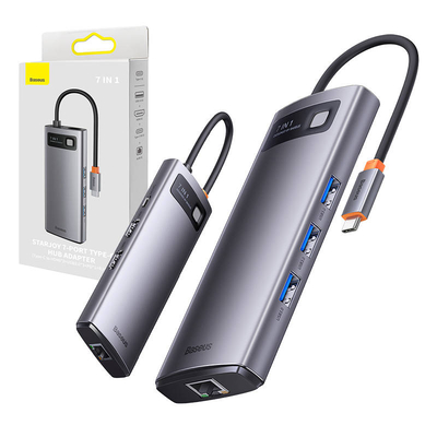 Product Docking Station Baseus Metal Gleam Series, USB-C to 3x USB 3.0 + HDMI + PD + VGA + Ethernet RJ45 base image