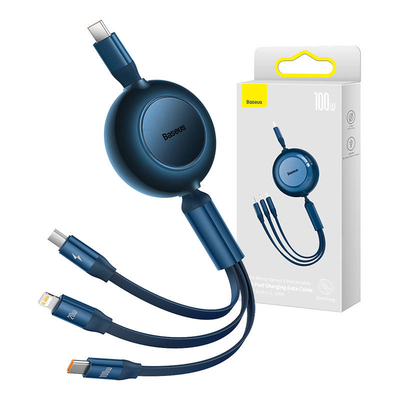 Product Καλώδιo USB-C Baseus 3-in-1 Bright Mirror 4 for micro USB / USB-C / Lightning 100W / 3.5A 1.1m (Blue) base image