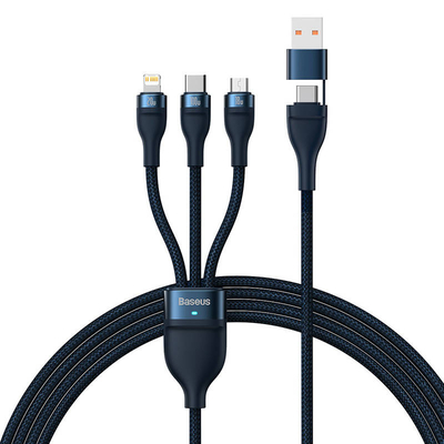 Product Καλώδιο USB 3in1 Baseus Flash Series 2 USB-C micro USB Lightning 100W 1.2m (blue) base image